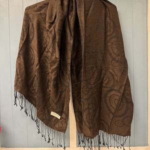 Women's Pashmina Scarf Wrap Shawl Brown‎ Swirl Silk Cashmere 72” x 26”